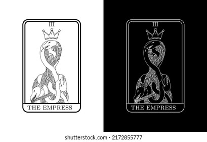 the empress tarot card black and white ink illustration fortune teller card reading occult pagan wiccan witchcraft divination psychic mystical snake tattoo design