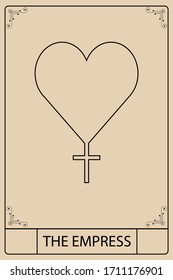 The Empress. Tarot card, vintage color and minimalist drawing engraved illustration with mystic symbols. The Major Arcana.