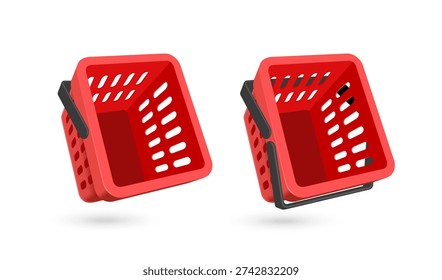 empt red shopping basket top view on a white background for designing various shopping promotion, vector 3d isolated illustration for advertising, basket minimal style for design