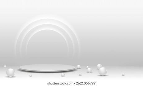 An empty 3D background with a catwalk and scattered pearls.
