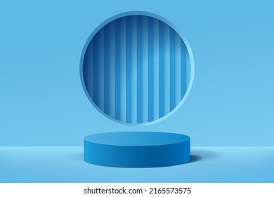 Empty 3d blue round podium with abstract geometric shape background for display product, Vector illustration