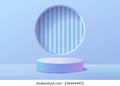 Luces de neón 3d coloridas vacías de podio redondo de cilindro con forma geométrica holográfica abstracta fondo futurista para el producto de visualización, ilustración vectorial