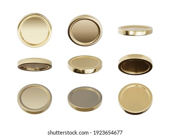 Empty 3d gold coins set isolated on white background in different positions. Rain of golden coins. Falling or flying money. Bingo jackpot or casino poker or win element. Cash treasure concept. Vector 