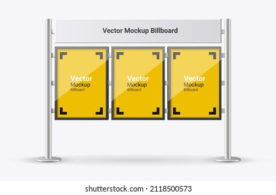 Empty 3d object for advertising on a white and transparent background. Street advertising stand for design. Mockup vector Illustration. Billboard sign, signboard, modern banner.