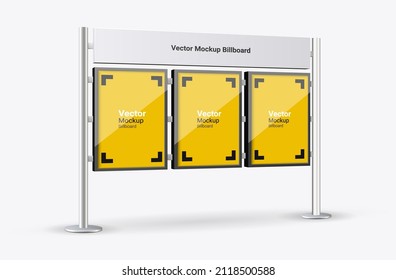 Empty 3d object for advertising on a white and transparent background. Street advertising stand for design. Mockup vector Illustration. Billboard sign, signboard, modern banner.