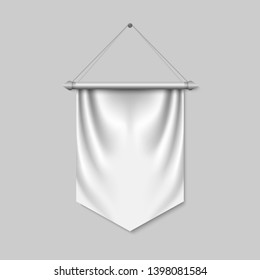 Empty 3D Pennant template. Blank flag. Realistic vector illustration