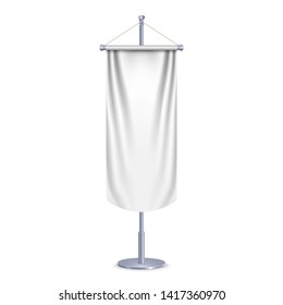 Empty 3D Pennant template. Blank flag. Realistic vector illustration