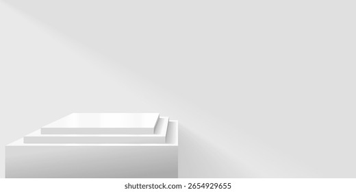 Empty 3D podium made of parallelepipeds in light colors.