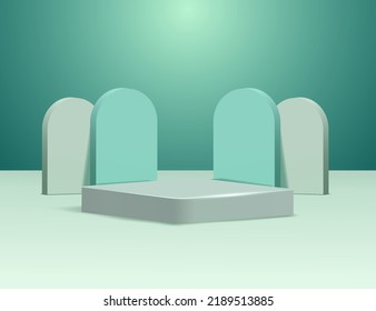 Empty 3d podium or pedestal for display product. Blank product shelf standing backdrop