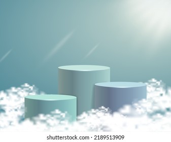 Empty 3d podium or pedestal for display product. Blank product shelf standing backdrop