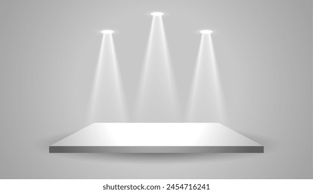 empty 3d podium platform with bright focus light effect vector