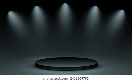 empty 3d podium stand dark background with glowing spotlight effect vector