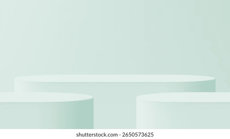 Empty 3d rendering studio with soft mint product display podests. Minimal abstract background ideal for modern product presentation.