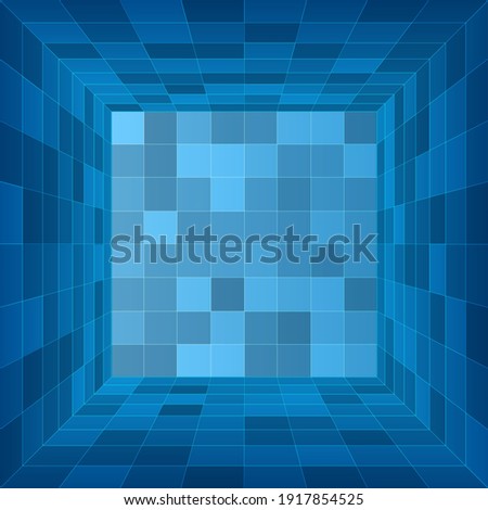 Empty 3d room. Blue container inside view. Vector illustration