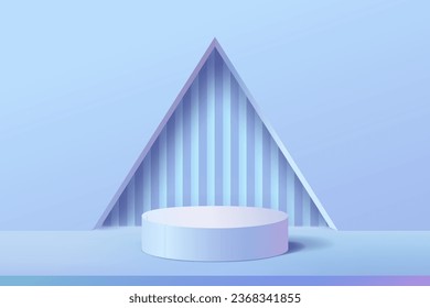 Empty 3d round holographic podium with colorful neon light abstract geometric shape and triangular hole wall background for display product, Vector illustration
