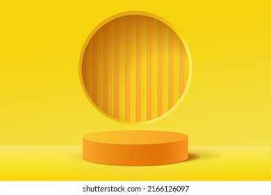 Podio redondeado vacío 3d con fondo de forma geométrica abstracta naranja amarillo para el producto de visualización, ilustración vectorial