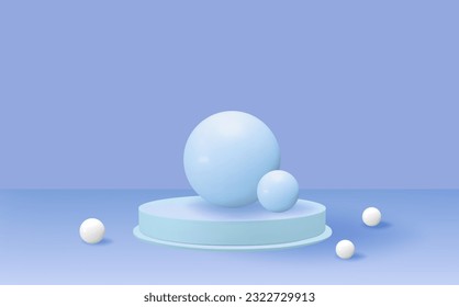 Empty 3d round, square and rectangular podiums.Light blue minimal wall scene.Abstract geometric platforms.

