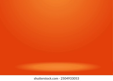 Empty 3d studio room background in orange gradient color,Smooth blur background like in a room with spot lights shining on the floor or on the stage,Vector illustration
