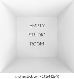 Empty 3d studio. White container inside view. Wrapping or box template. Vector