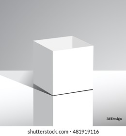 Empty 3d white packing box with shadow and reflection. Vector.