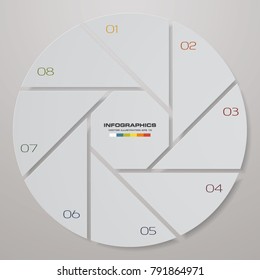 Empty 8 steps process pie chart for your text and presentation. Simple&Editable  design element. EPS10.