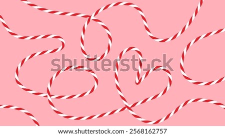 Empty abstract festive Valentine's day background, hand drawn greeting card pink paper and ribbons, loop. Textbox tied up with cotton red rope bakers twine. Packing string with heart. Vector EPS10