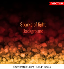 Empty abstract gradient dark orange blur studio room background with sparks of fire light. Copy space. Layered vector.