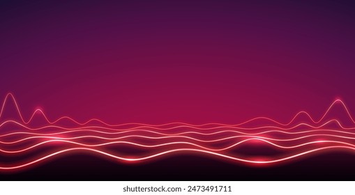 Empty Abstract Wavy Red Neon Background in Retro Wave Style. Vector clip art for your music project design.