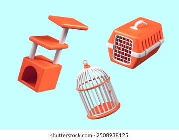 Empty accessories for keeping and transporting animals, birds