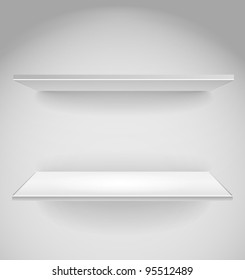 Empty advertising shelf with a spot lignt