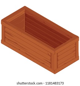 Empty aged wooden box isolated on white background. Vector illustration. Old wooden box