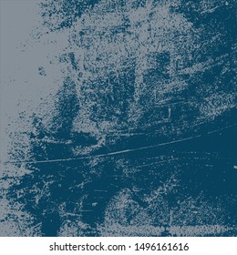 Empty aging design element. Brushed blue paint cover. Grunge rough dirty background. Overlay aged grainy messy template. Distress urban used texture. Renovate wall frame grimy backdrop. EPS10 vector