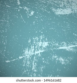 Empty aging design element. Brushed blue paint cover. Grunge rough dirty background. Overlay aged grainy messy template. Distress urban used texture. Renovate wall frame grimy backdrop. EPS10 vector