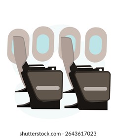 Empty airplane salon with comfortable seats vector illustration. Airplane interior design flat style.