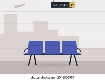 Empty Airport Seats, Waiting Area, No People Travel Concept