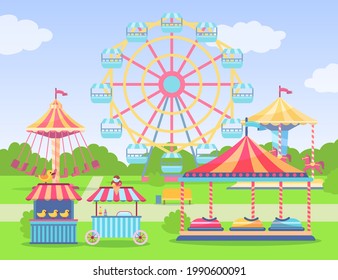 Empty Amusement Entertainment Park Cartoon Illustration Stock Vector ...