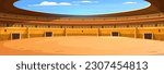 Empty ancient gladiator arena. Game background for fighting competition location. Landscape view of a coliseum, an ancient Roman amphitheater. Cartoon vector illustration of an ancient stadium.