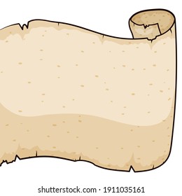 Empty ancient scroll template appearing from left side in cartoon style, isolated over white background.