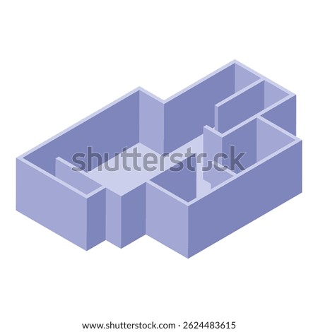 Empty apartment or office floor plan with walls and rooms in isometric view, ideal for real estate or architectural projects