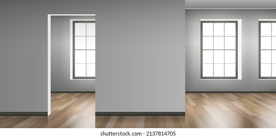 empty apartment room interior with wooden floor windows vector illustration