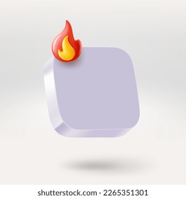 Empty app icon with bonfire. Place your logo or icon into button. 3d vector icon isolated on white background