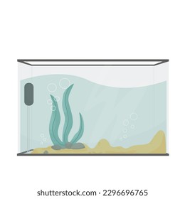 Empty aquarium. Tank of water. Vector cartoon illustration.
