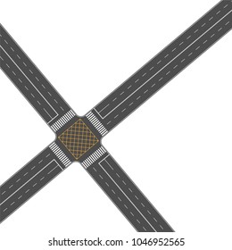 Empty asphalt crossroad with marking. Street traffic and transport design template