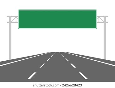 Empty Asphalt Highway Road with Traffic Sign. Vector Illustration. 