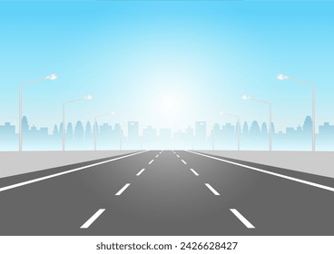 Empty Asphalt Highway Road with Traffic Sign. Vector Illustration. 