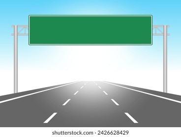 Empty Asphalt Highway Road with Traffic Sign. Vector Illustration. 