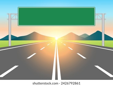 Empty Asphalt Highway Road with Traffic Sign. Vector Illustration. 