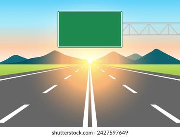 Empty Asphalt Highway Road with Traffic Sign. Vector Illustration. 