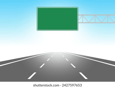 Empty Asphalt Highway Road with Traffic Sign. Vector Illustration. 