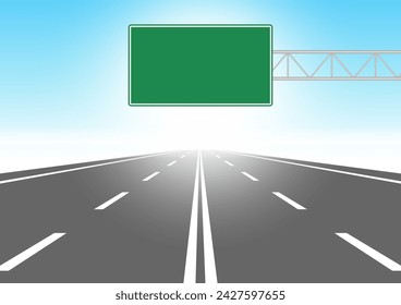 Empty Asphalt Highway Road with Traffic Sign. Vector Illustration. 